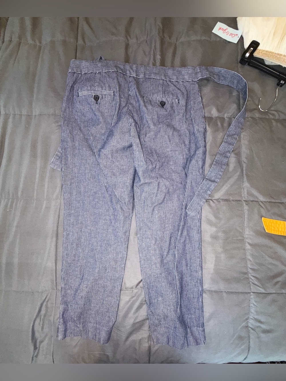 Banana Republic Avery Petite 4 Blue & White Striped Tie Waist Ankle Pants - Picture 3 of 8
